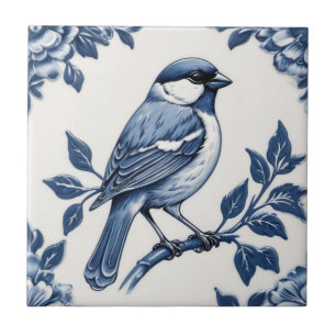 Carreau Oiseau floral bleu et blanc de Bruant