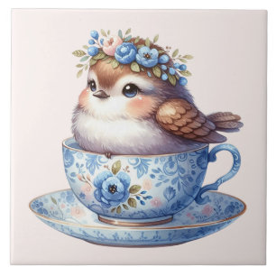 Carreau Oiseau mignon en Floral Teacup Cottagecore Art