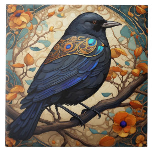 Carreau Oiseau noir fantaisie dans un style Art Nouveau Ar
