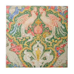 Carreau Oiseau perroquet et paon d'art ancien de Walter Cr