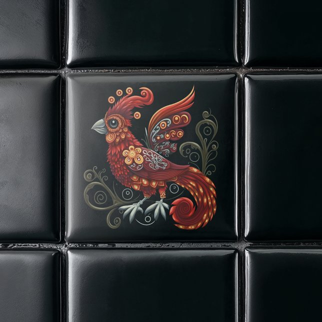 Carreau Oiseau rouge lunaire (Créateur téléchargé)