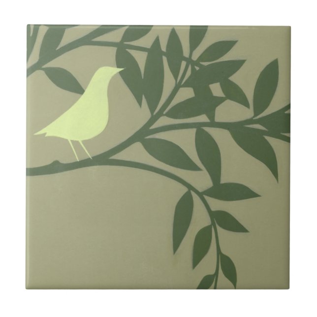 Carreau Oiseau vert perché sur une branche verte (Devant)