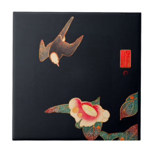 Carreau Oiseau Vintage d'hirondelle et de Camellia Japonai