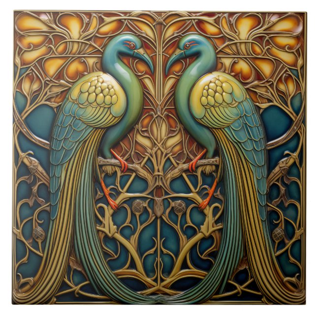 Carreau Oiseaux Antique Art Nouveau Décor Nature Inspiré (Devant)
