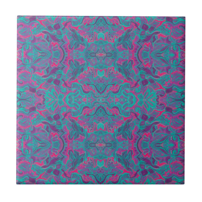 Carreau Oiseaux Arabesque Bohème Turquoise Purple Fuchsia (Devant)