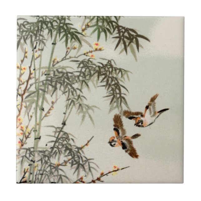 Carreau Oiseaux Bambou Asiatique Japonais Vintage (Devant)