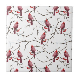 Carreau Oiseaux cardinaux, cerises d'hiver et Motif de nei