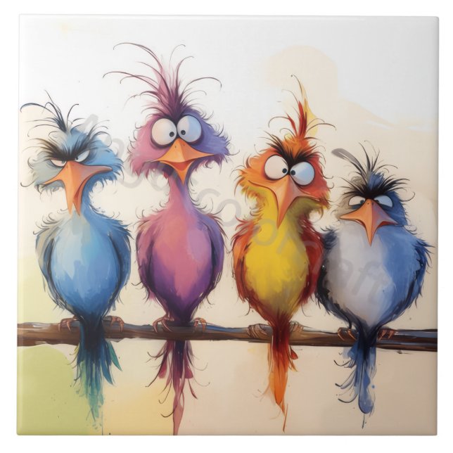 Carreau Oiseaux colorés drôles (Devant)