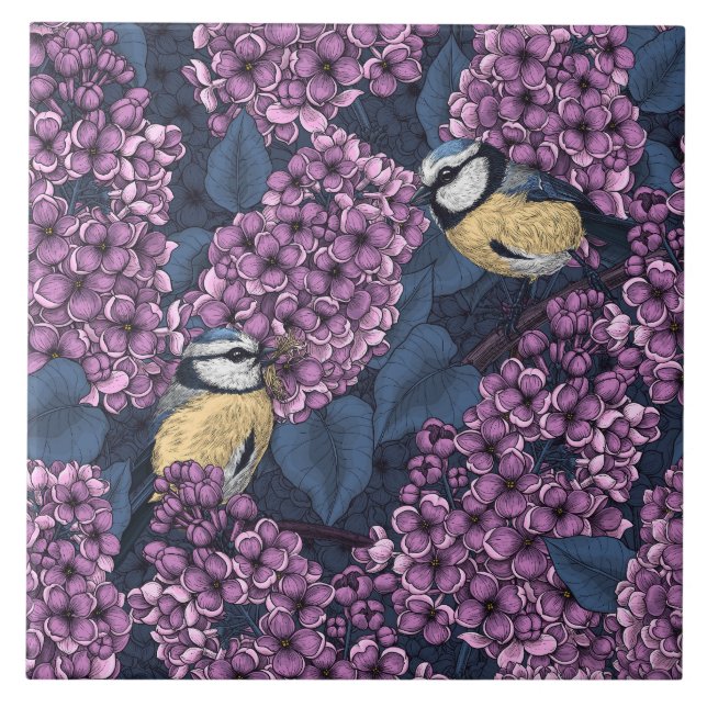 Carreau Oiseaux dans le jardin violet lilas (Devant)