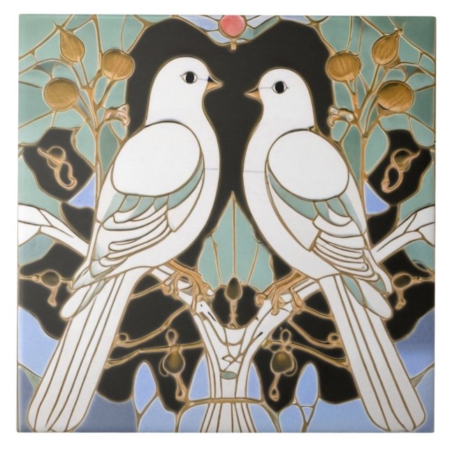 Carreau Oiseaux de colombes Art Nouveau Doves Oiseaux Art  (Devant)