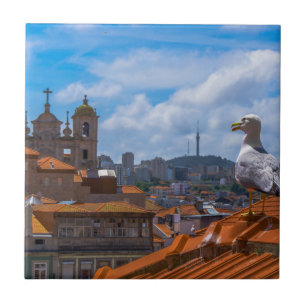 Carreau Oiseaux de Goéland Vue des toits du Portugal