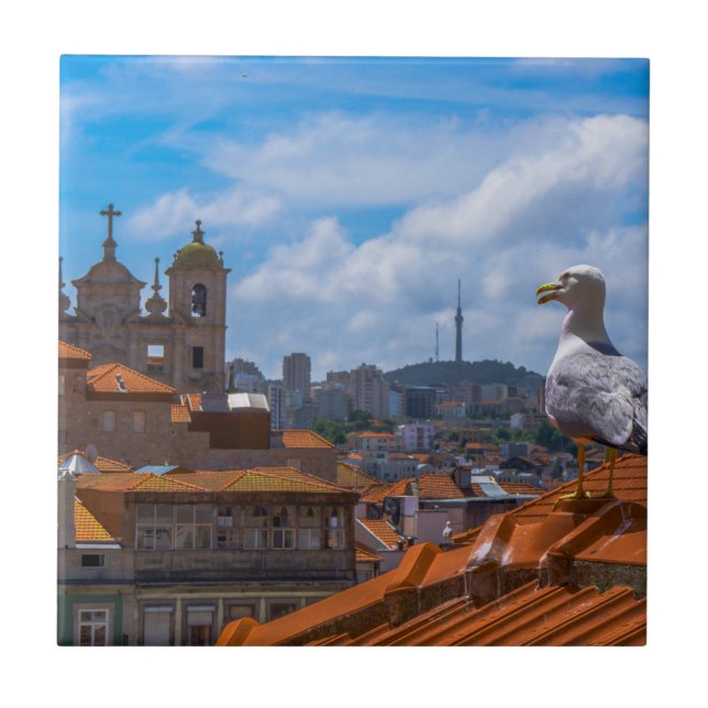 Carreau Oiseaux de Goéland Vue des toits du Portugal (Devant)