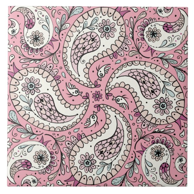 Carreau Oiseaux de marguerite en rose bébé (Devant)