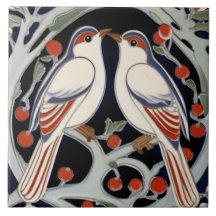 Oiseaux et baies Art Nouveau Oiseau rouge Art Déco