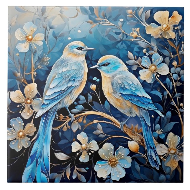 Carreau Oiseaux et fleurs, ornementaux et beaux, (Devant)