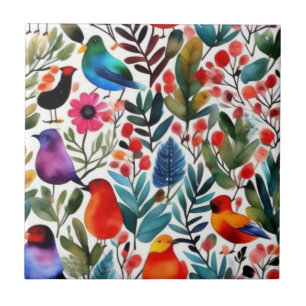 Carreau Oiseaux floraux colorés