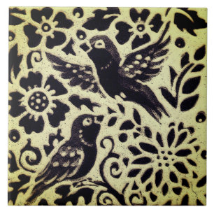 Carreau Oiseaux Gris Vert Pierres en pierre Feuillage Bois