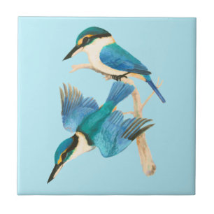 Carreau Oiseaux Martin-pêcheur Aquarelle Bleu
