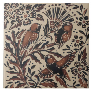 Carreau Oiseaux rustiques Tan Brown & Fleurs de chardon Na