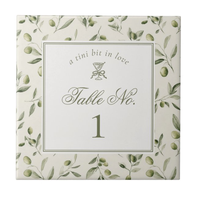 Carreau Olive Martini Green Pattern Wedding Table Number (Devant)