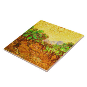 Carreau Olive Trees Ciel jaune et Sun Van Gogh Art fin