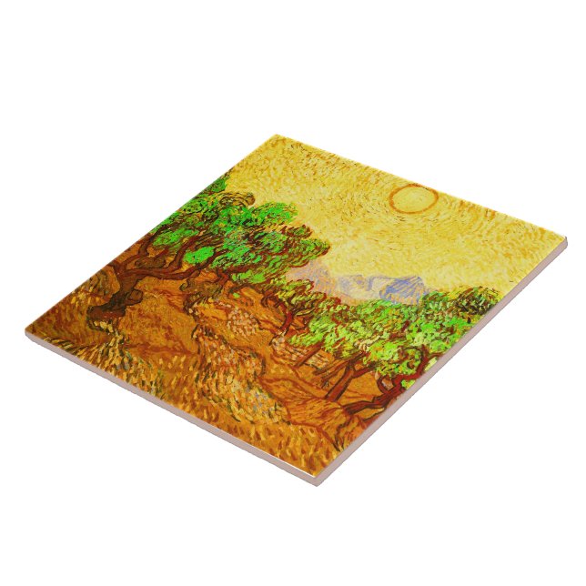 Carreau Olive Trees Ciel Jaune & Soleil Van Gogh Art (Côté)