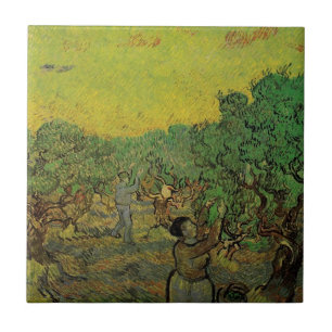 Carreau Oliveraie avec personnages cueillant des olives, V
