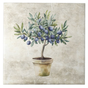 Carreau Olives noires à l'aquarelle dans une texture fauss