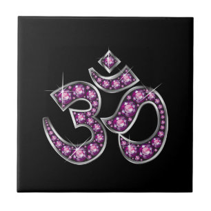 Carreau Om Symbole with "Garnet" Stones
