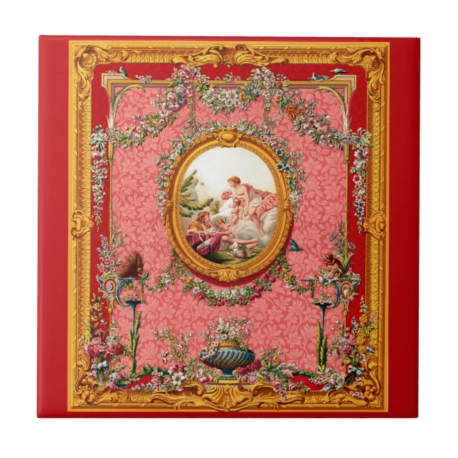 Carreau opulent baroque du XVIIIe siècle famille heureuse (Devant)