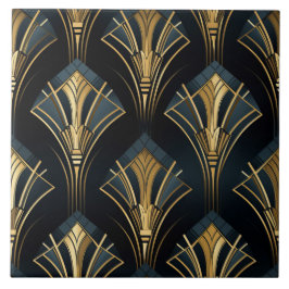 Carreau Or Art Déco, symétrique, marine et cyan