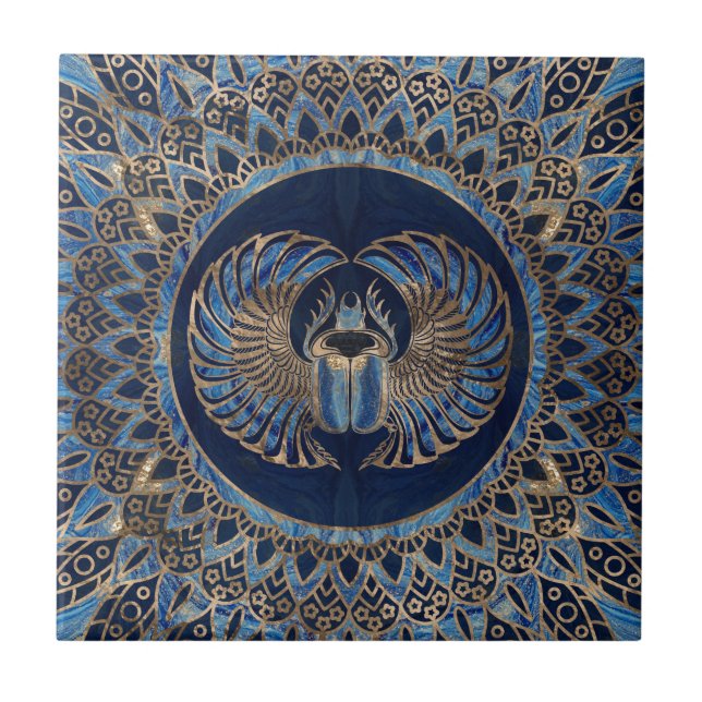 Carreau Or égyptien de scarabée de scarabée et marbre bleu (Devant)