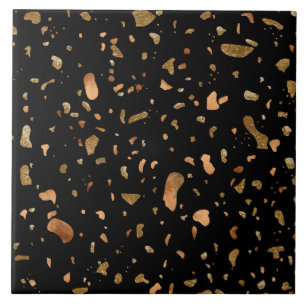 Carreau Or en cuivre sur pierre noire du Terrazzo