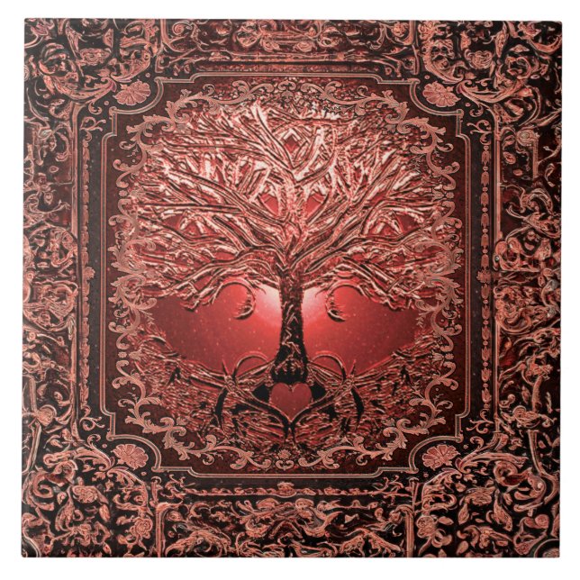 Carreau Orange Arbre de vie Ancien Rustique (Devant)