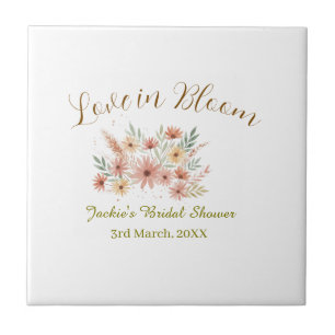 Carreau Orange boho amour en fleurs nom de la baby shower 