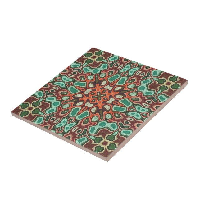 Carreau Orange Brown Rouge Turquoise Vert Ethnic Tribe Art (Côté)