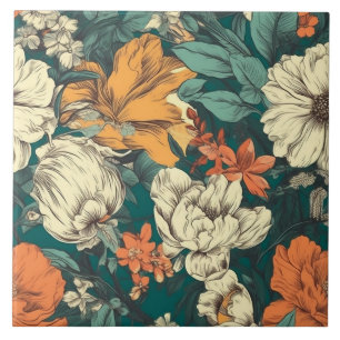 Carreau Orange, jaune et vert joliment fleuri