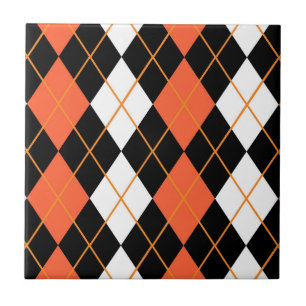 Carreau Orange noir Jacquard blanc Diamant Design