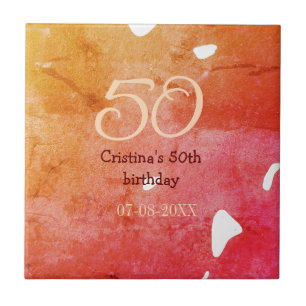 Carreau Orange rouge 50 anniversaire ajouter nom date p