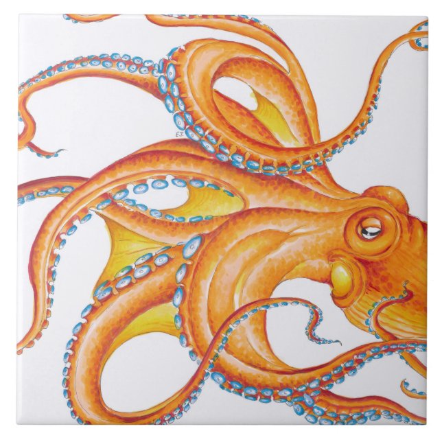 Carreau Orange Rouge Kraken Octopus Danse d'Art (Devant)
