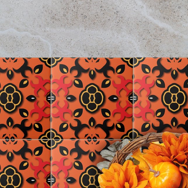 Carreau Orange rouge noir ethnique Arabesque Boho Chic (Créateur téléchargé)