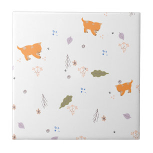 Carreau Orange Tabby et Motif Feuille