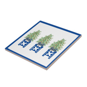 Carreau Orange Topiary Blue Chinoiserie