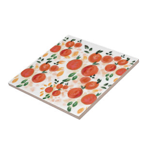 Carreau Orange tropicale et Motif Feuille