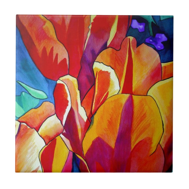 Carreau Orange Tulips aquarelle art peinture de fleurs (Devant)