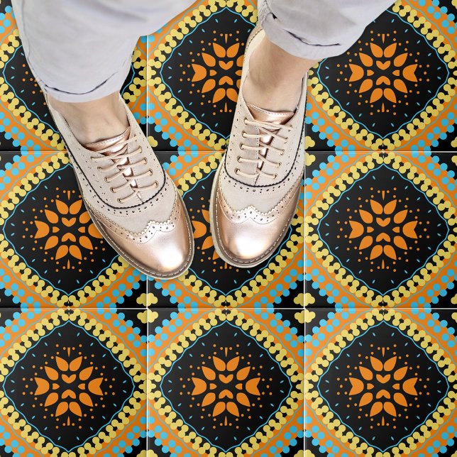 Carreau Orange Turquoise Noir Ethnic Oriental Boho (Créateur téléchargé)