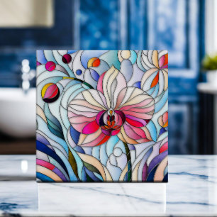 Carreau Orchidée colorée Mosaïque Art