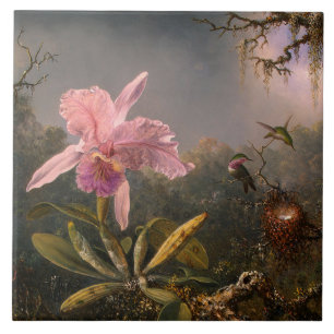 Carreau Orchidée de Cattleya et trois colibris (Heade)