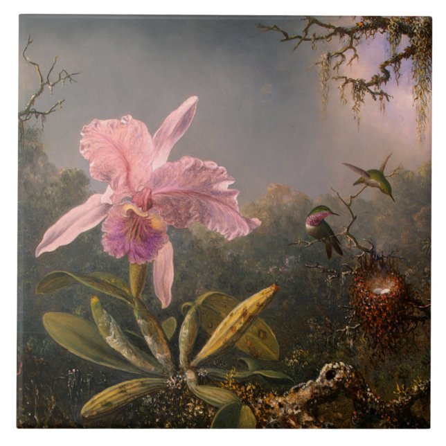 Carreau Orchidée de Cattleya et trois colibris (Heade) (Devant)