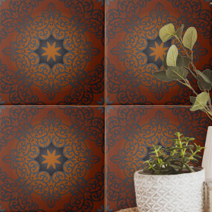 Carreau Oriental Noir Brown Rouge Ombre Motif Arabesque